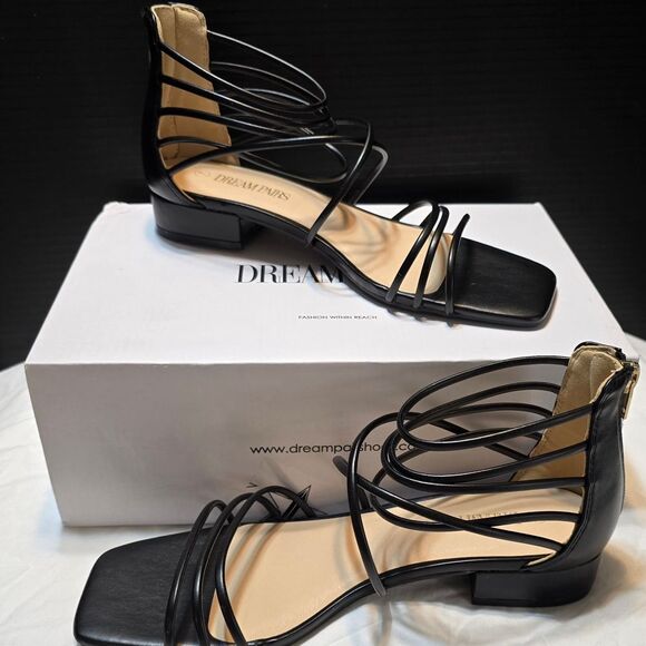 Strappy Black Shoes Women's Size 7 Summer Sandals, Dream Pairs, Square Toe NEW - Picture 4 of 14